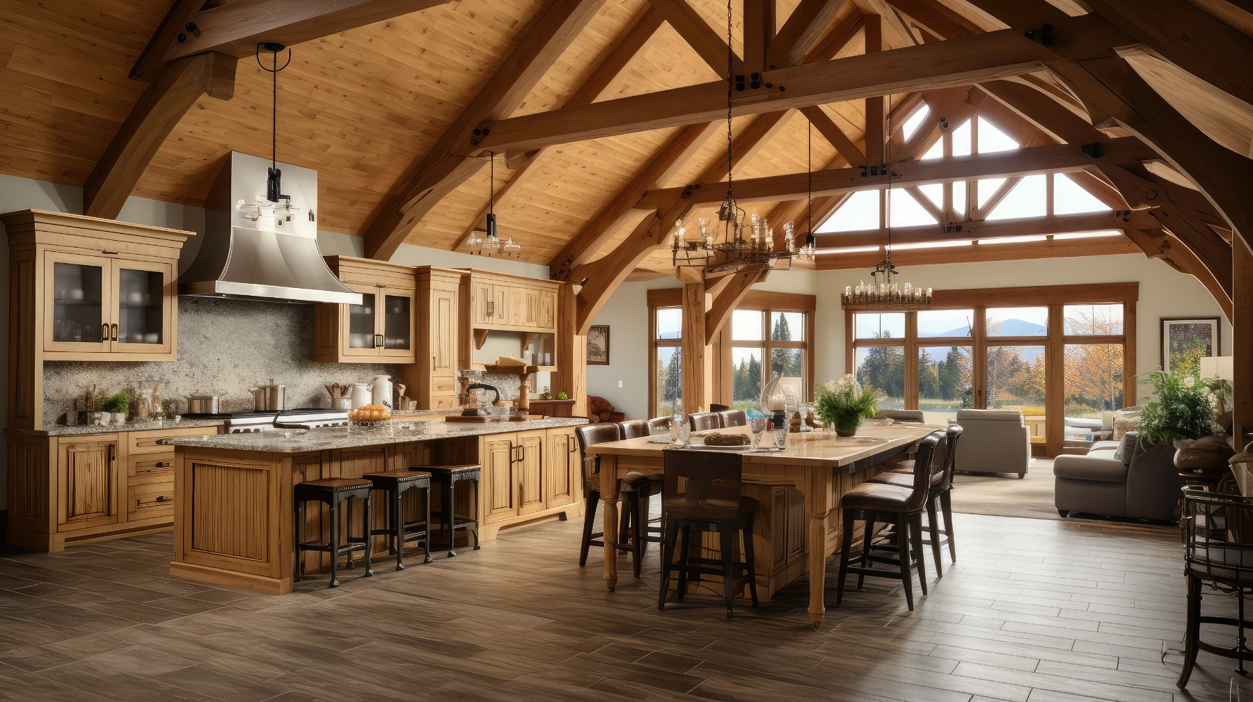 timber frame home-razzano framing building – kitchen